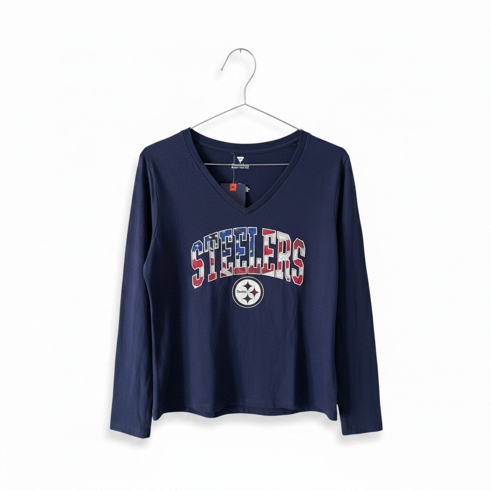 Pittsburgh Steelers Long Sleeve Shirt Large Banner Wave‎ USA Navy NFL New